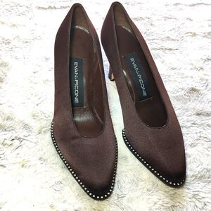 Evan-Picone Satin Brown Rhinestone Lined Pumps Size 6